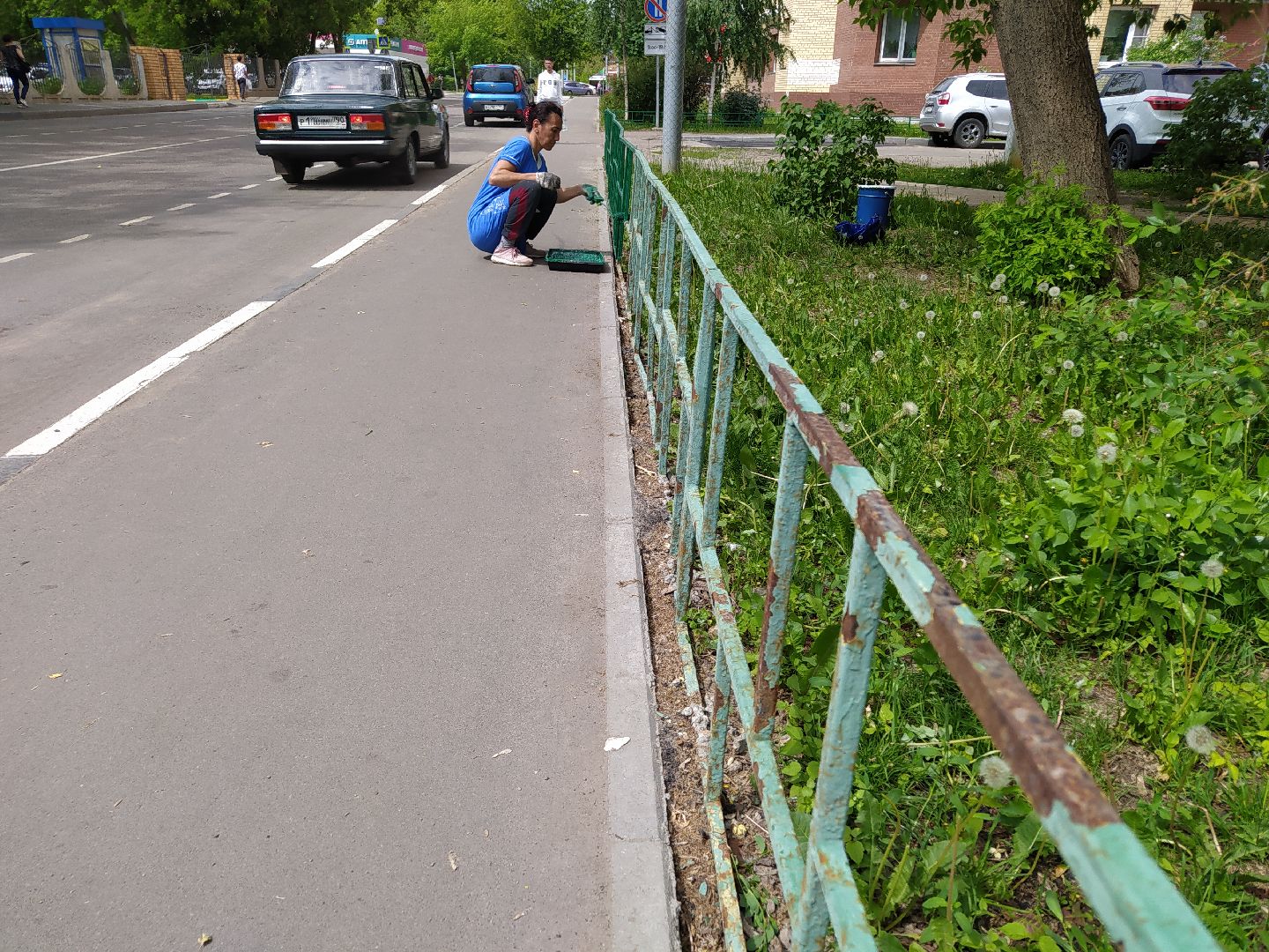 Ограждение, дорога, улица, покраска, благоустройство