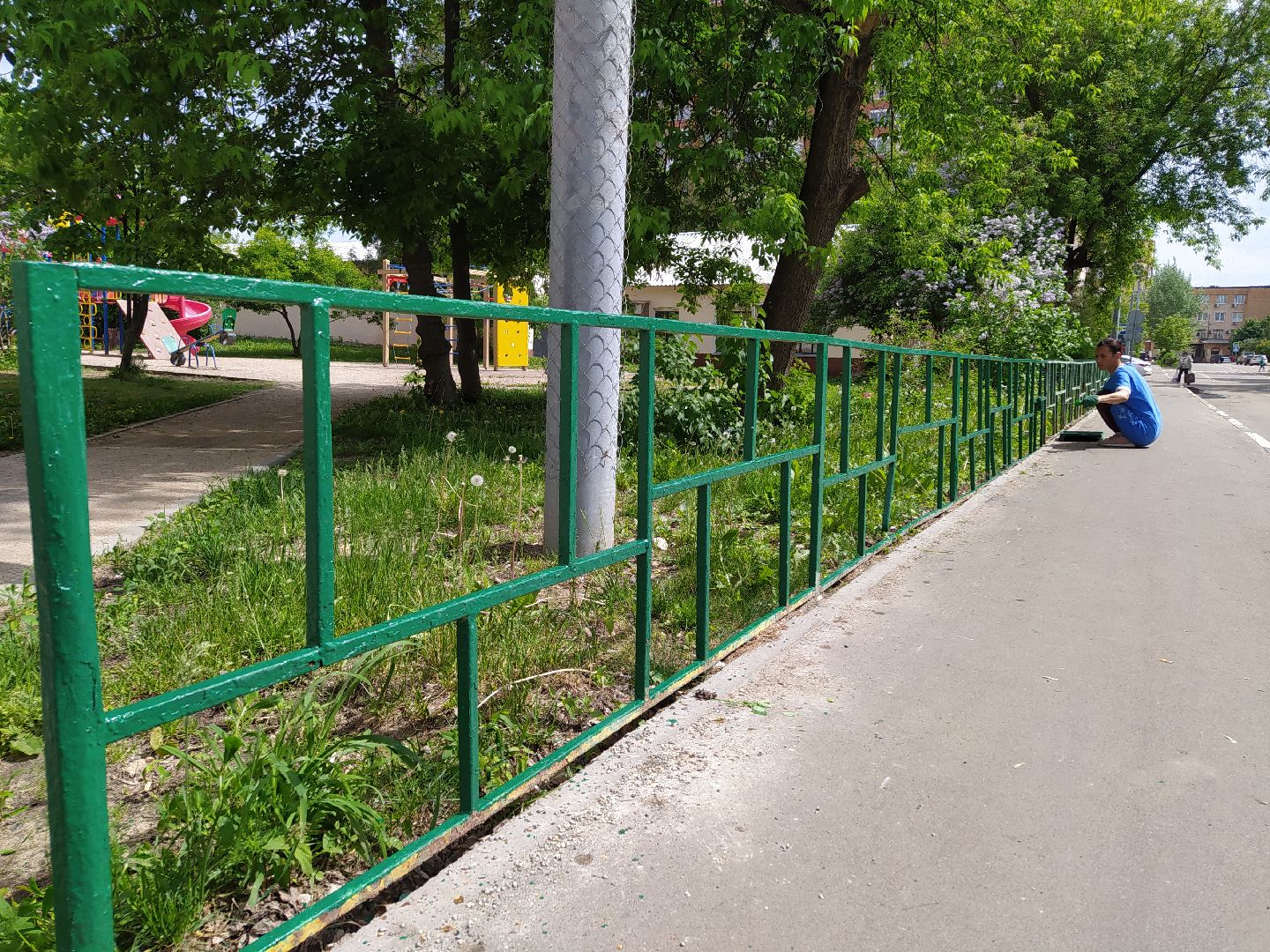 Ограждение, дорога, улица, покраска, благоустройство