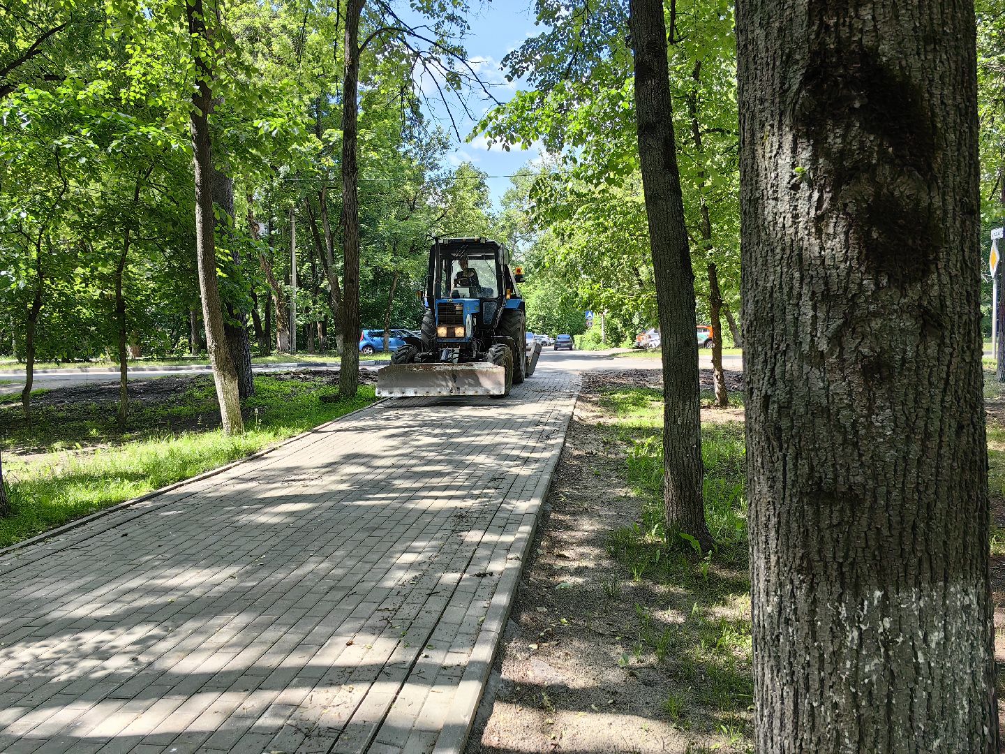 Аллея, уборка, техника, щётка