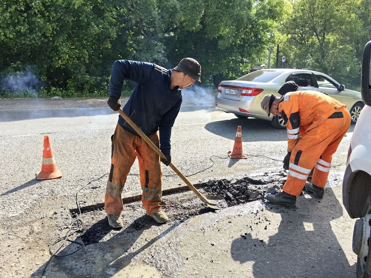 Ремонт, яма, асфальт, дорога