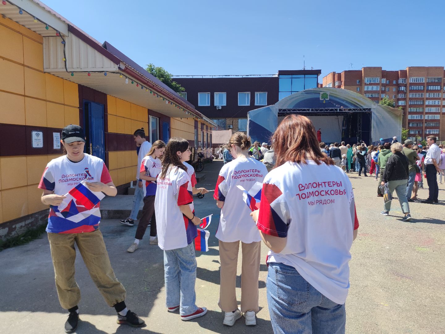 Волонтеры Подмосковья, ленточки, триколор, День России, Дубна