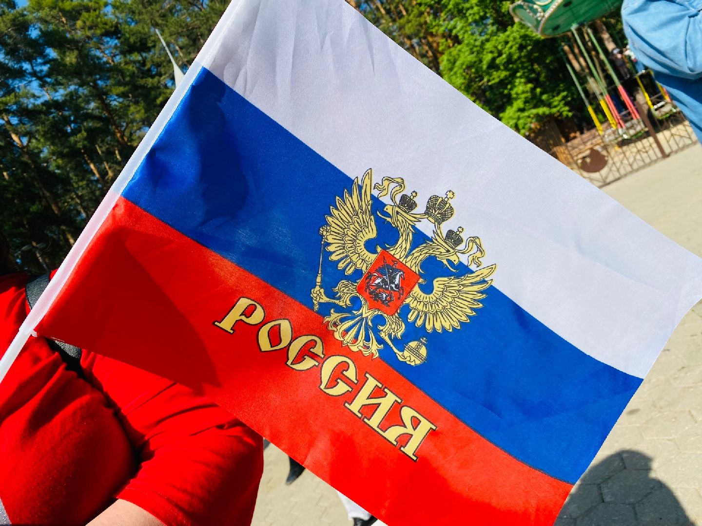 Домодедово, шествие с флагом, День России, флаг России