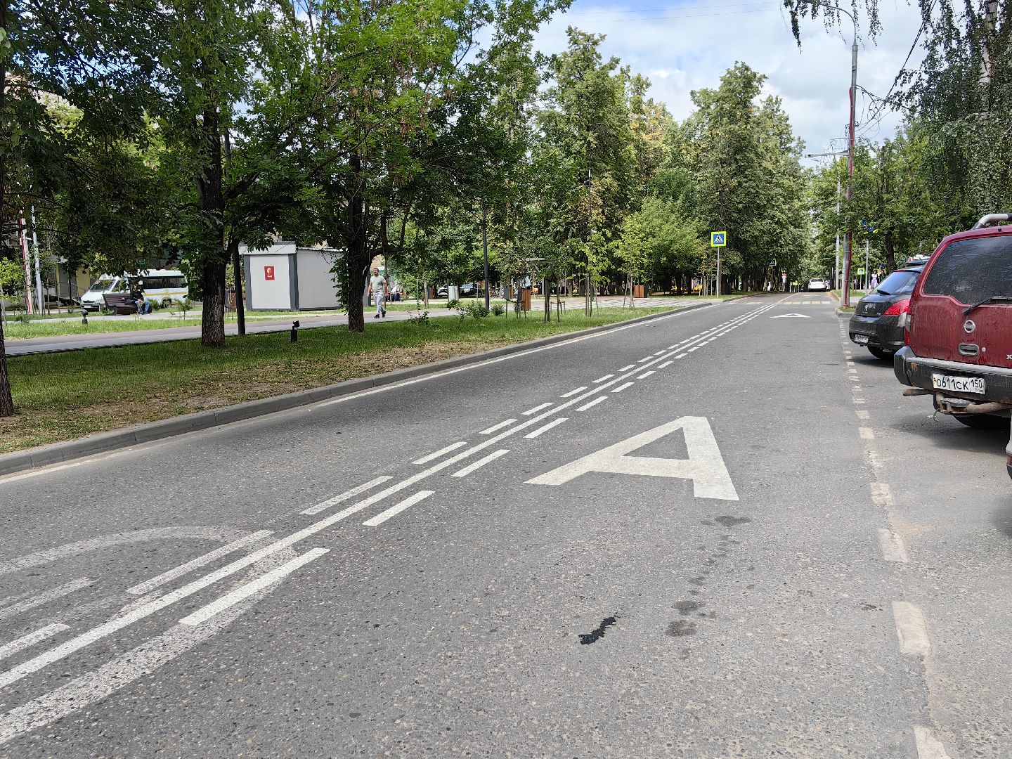 Дорога, разметка, автобус, остановка