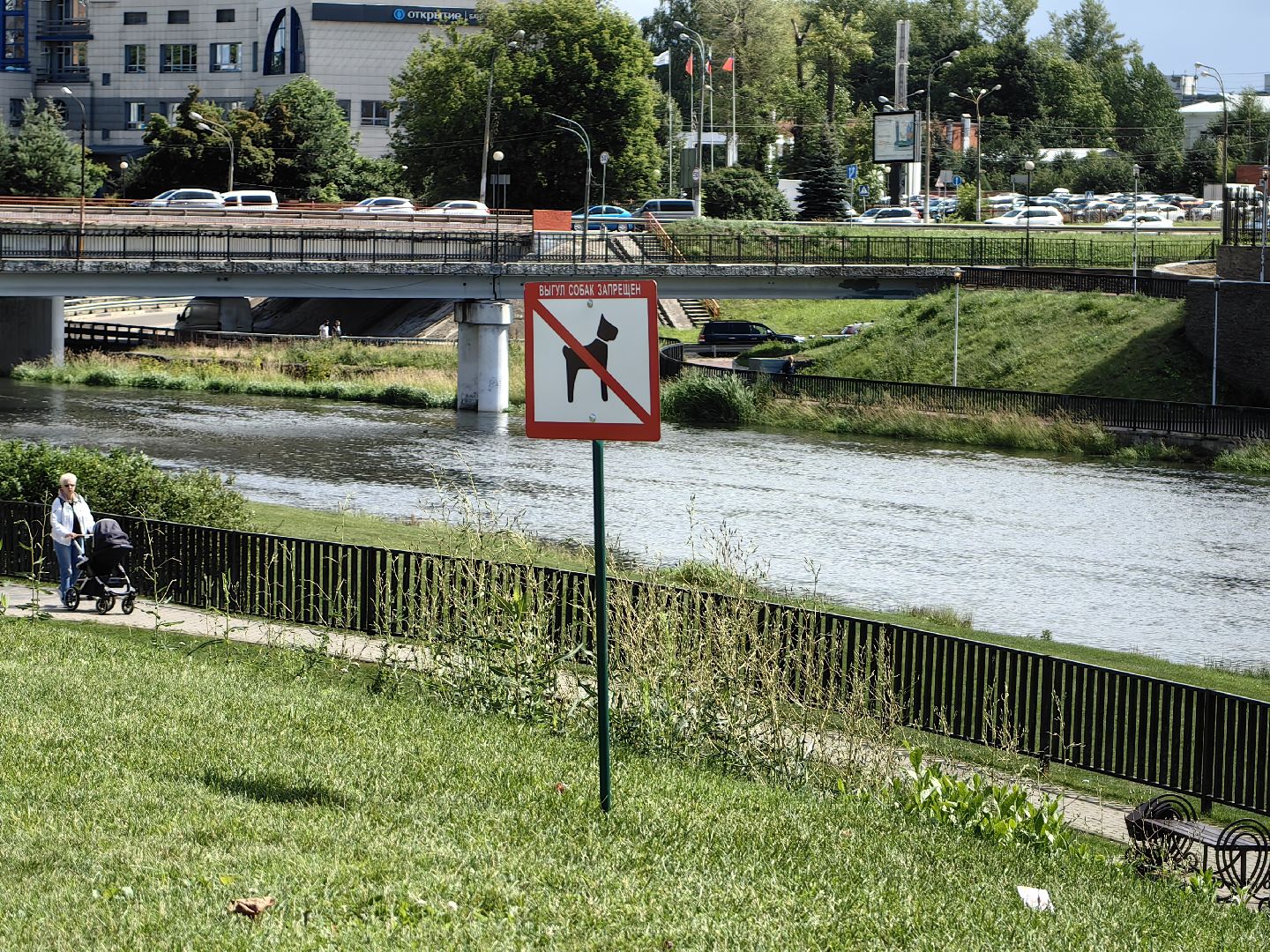 Собака, выгул, табличка, набережная, намордник