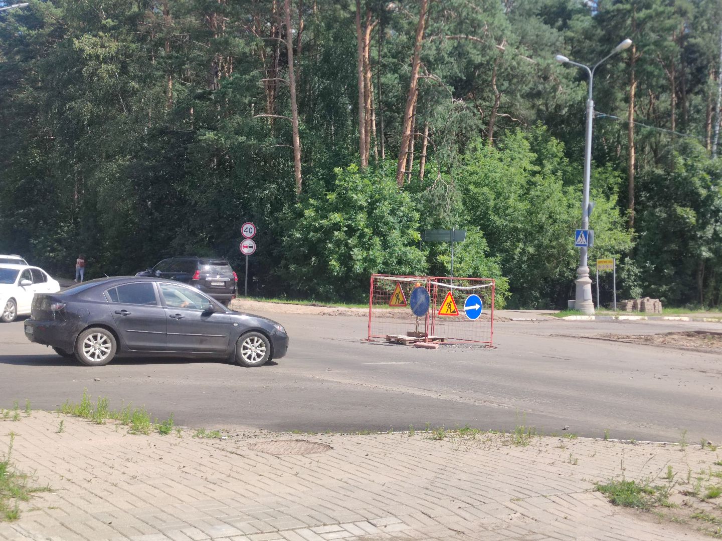Круговое движение, ремонт дороги, строительство развязки, Дубна
