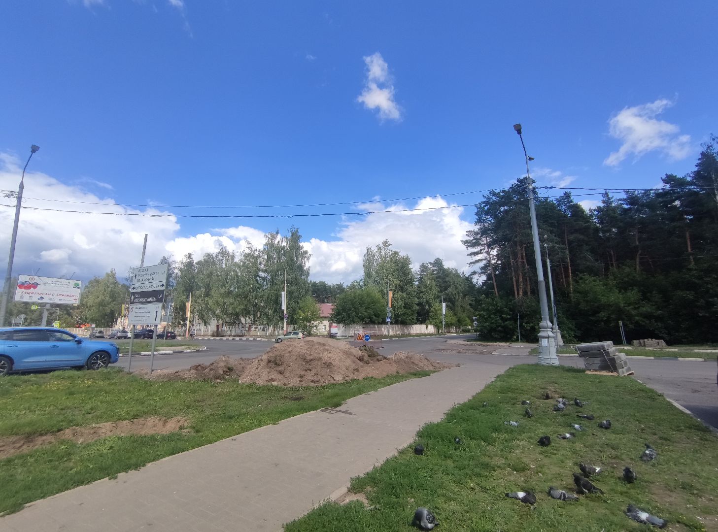 Круговое движение, ремонт дороги, строительство развязки, Дубна