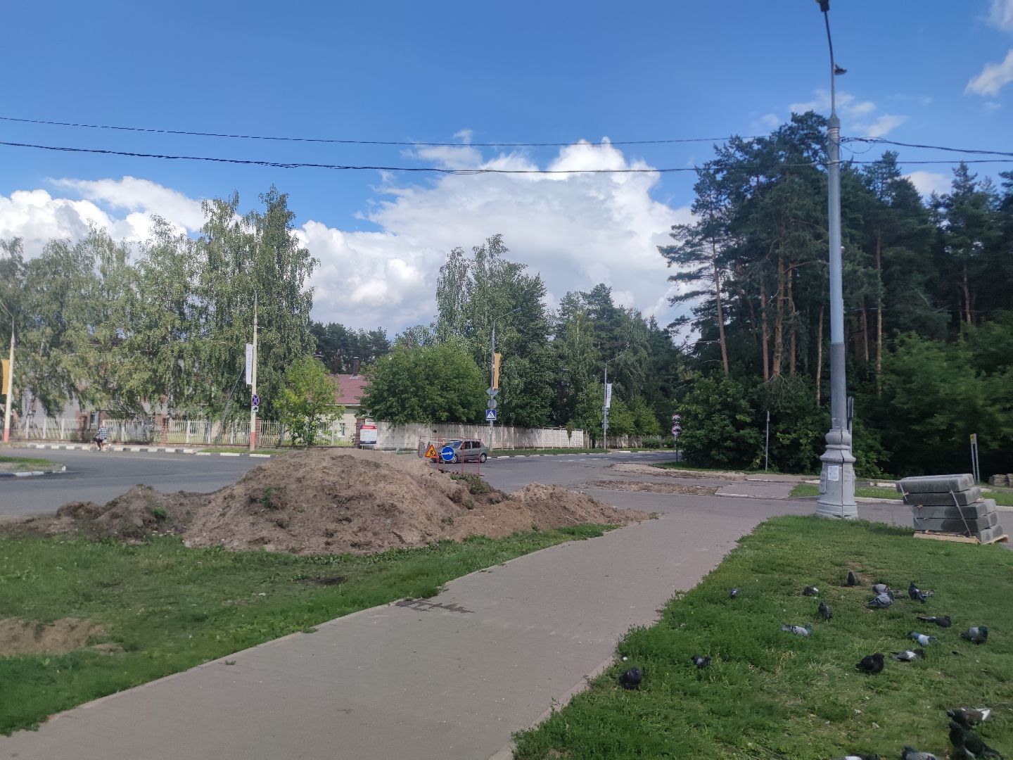 Круговое движение, ремонт дороги, строительство развязки, Дубна