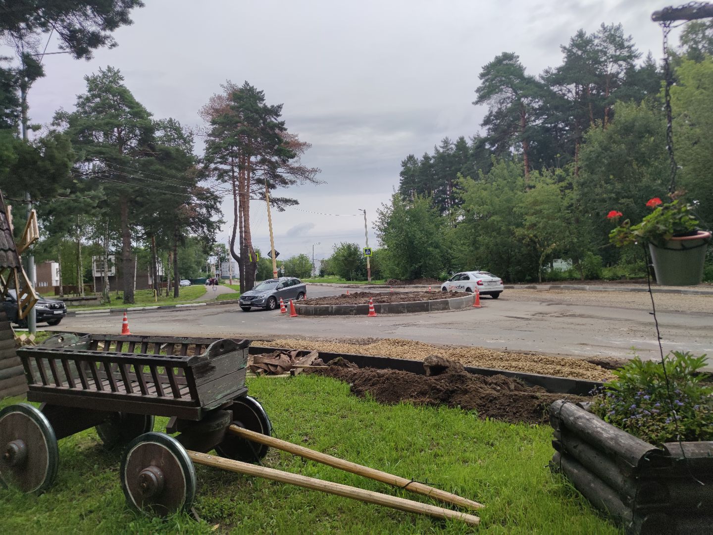 Ремонт дорог, круговое движение, дорожные работы, Дубна