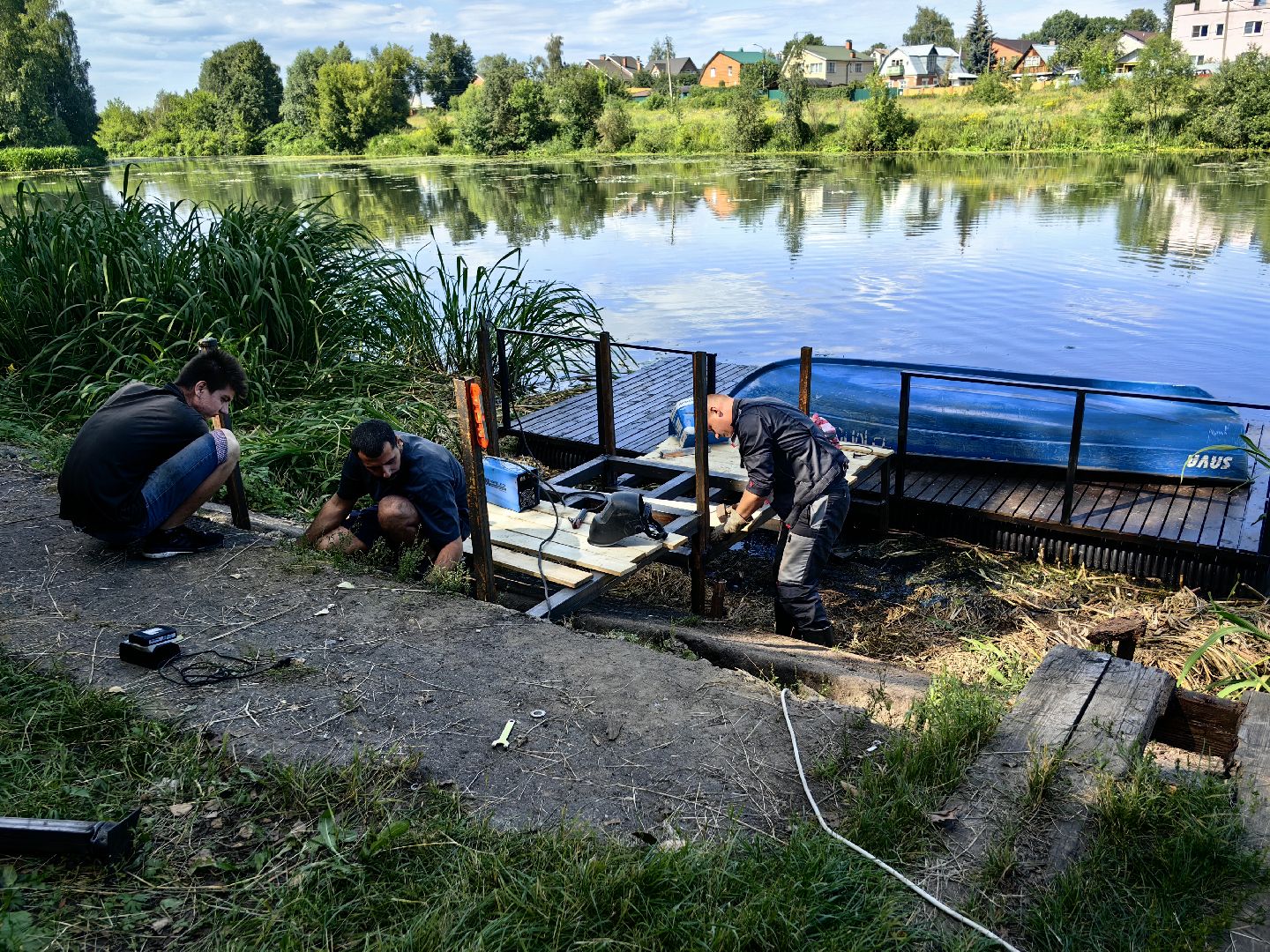 Лодка, катамаран, река, досуг, парк