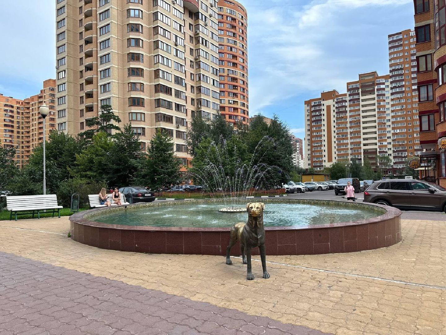 Реутов, сквер, фонтан, собака, ротвейлер, нос