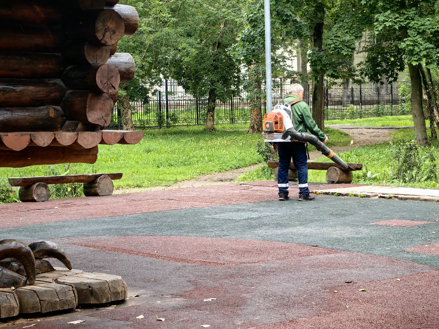 Парк, уборка, пылесос, дороги, листья, Щёлково