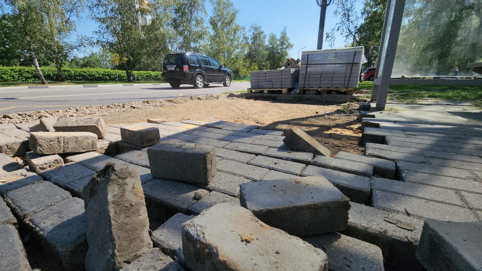 Одинцово, транспорт, автобус, остановка, ремонт, тротуар, брусчатка,