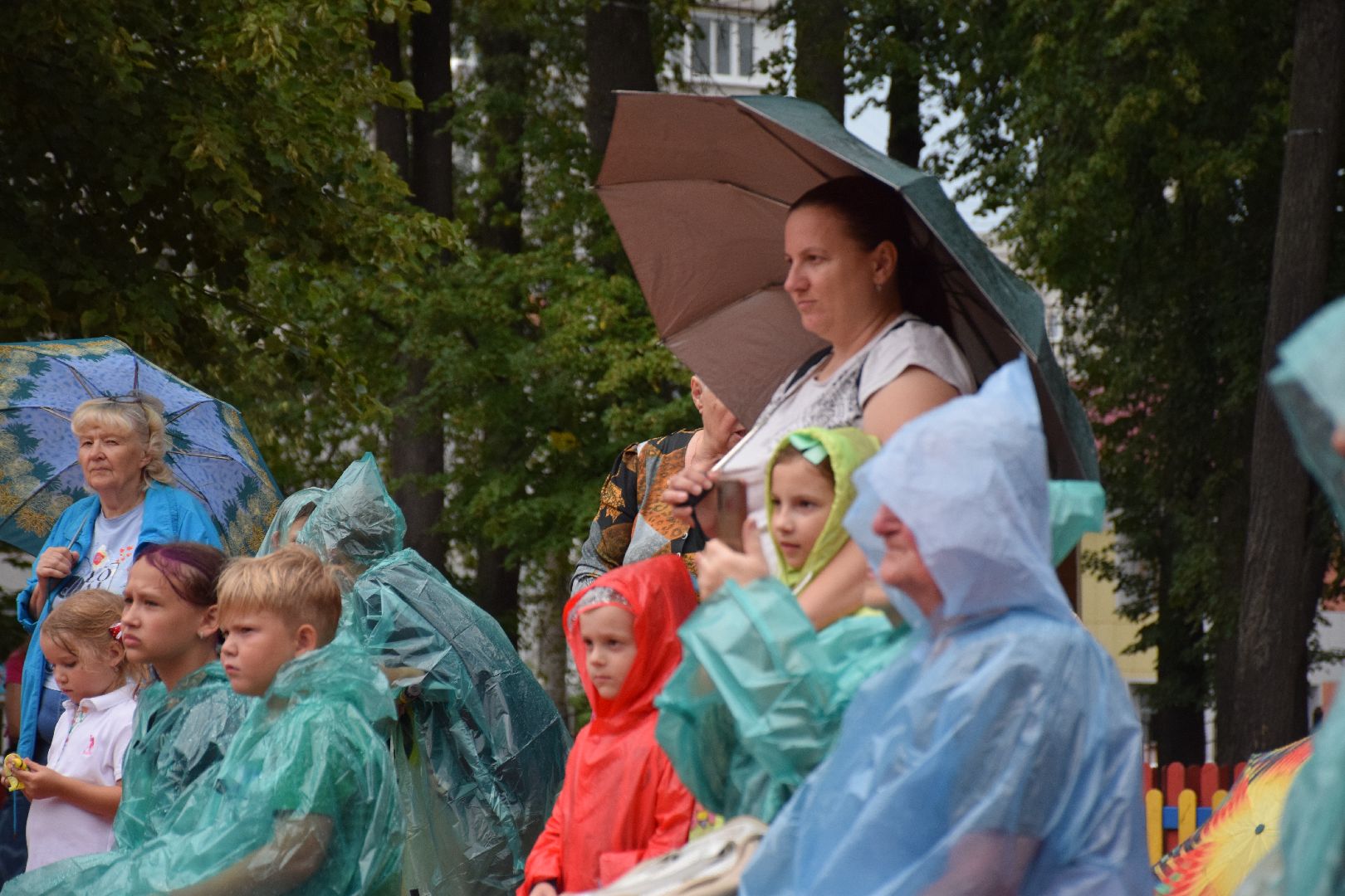 Павловский Посад, городской округ Павловский Посад, парк, лето, люди, дождь, танец