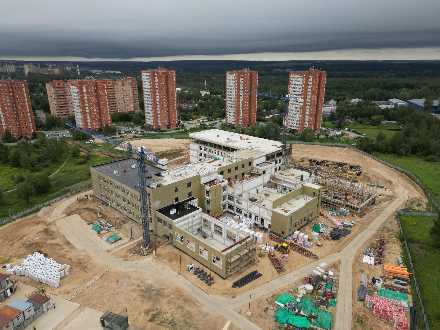 школа, дмитров, стройка, видео с коптера,