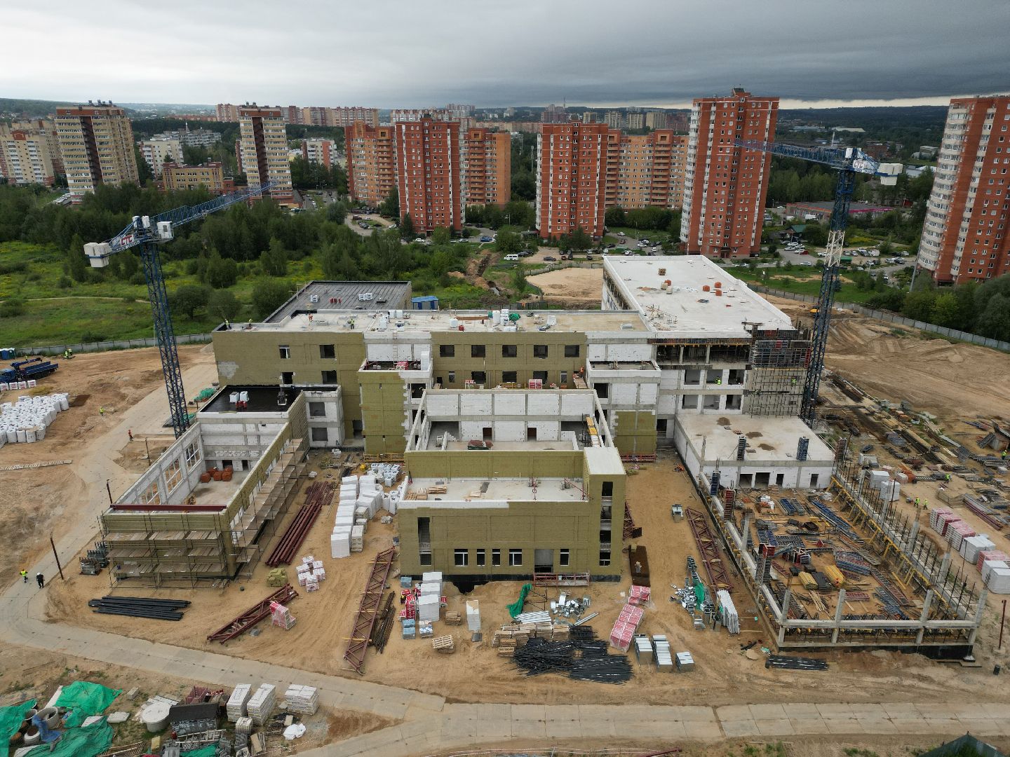 школа, дмитров, стройка, видео с коптера,