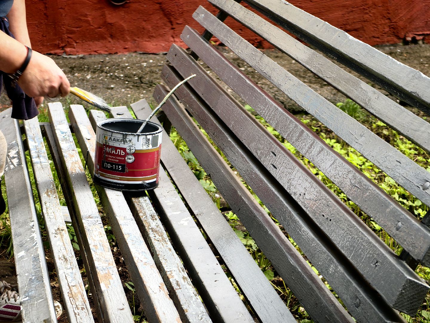 Лавочки, окрашено, краска, территория