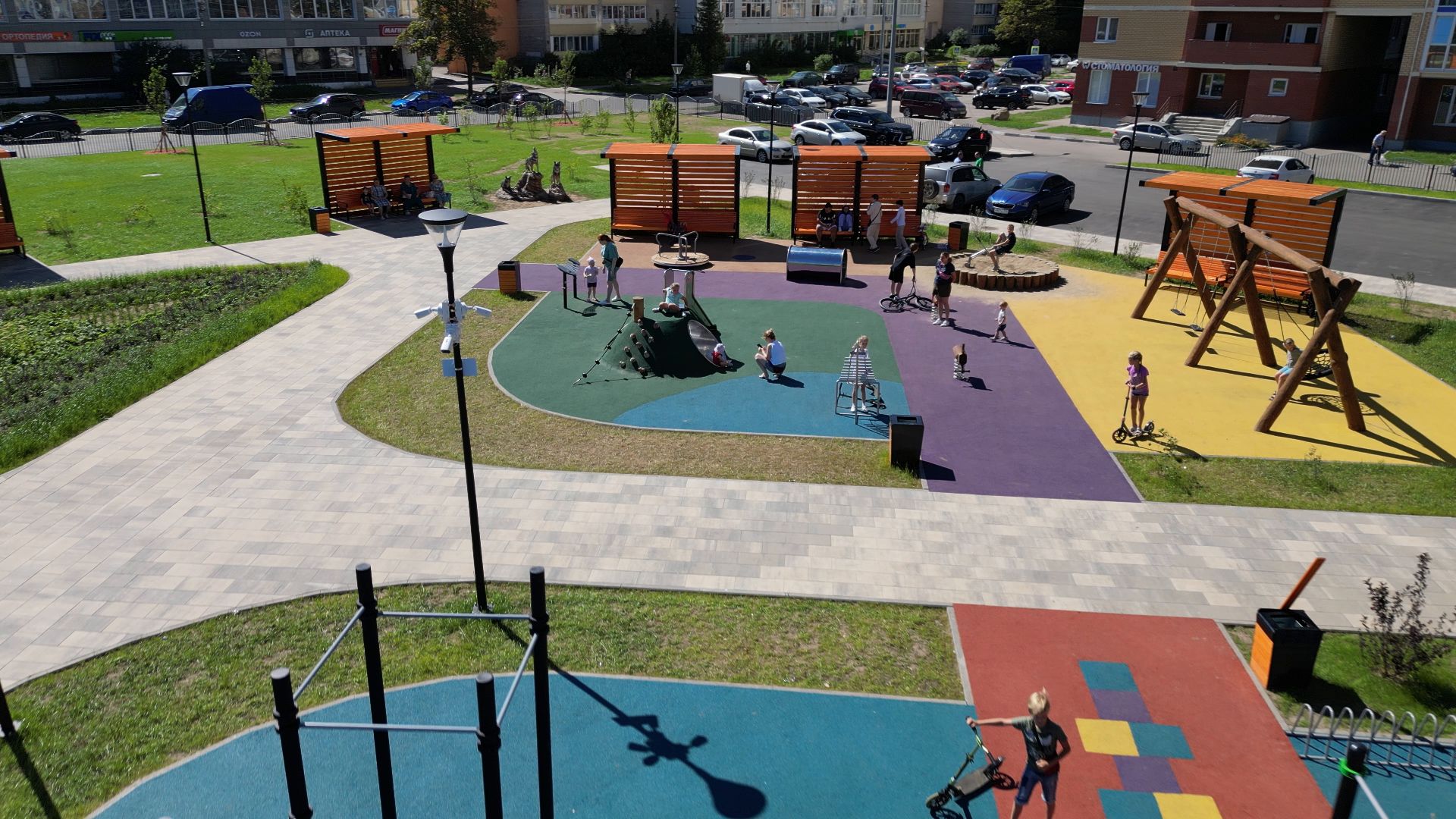 сквер, лыткарино,видео с коптера, дети,