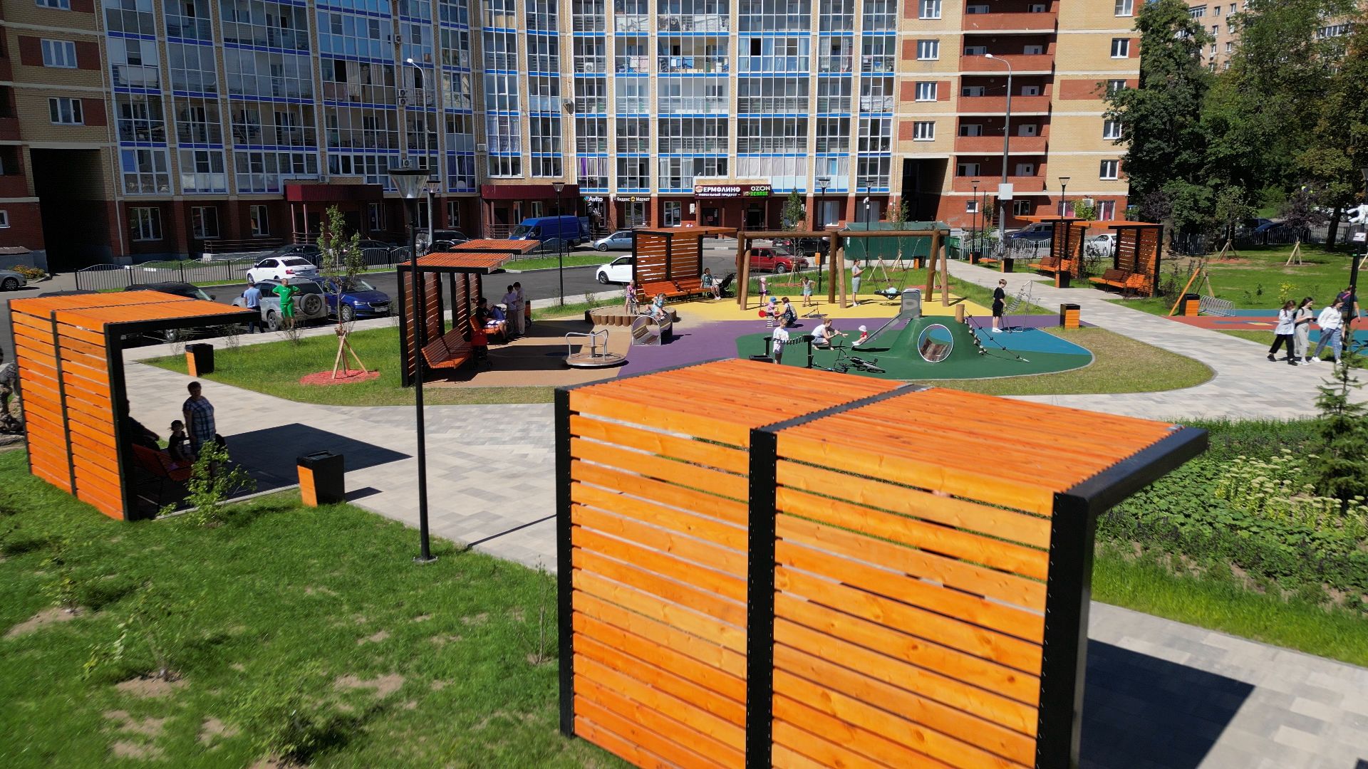 сквер, лыткарино,видео с коптера, дети,