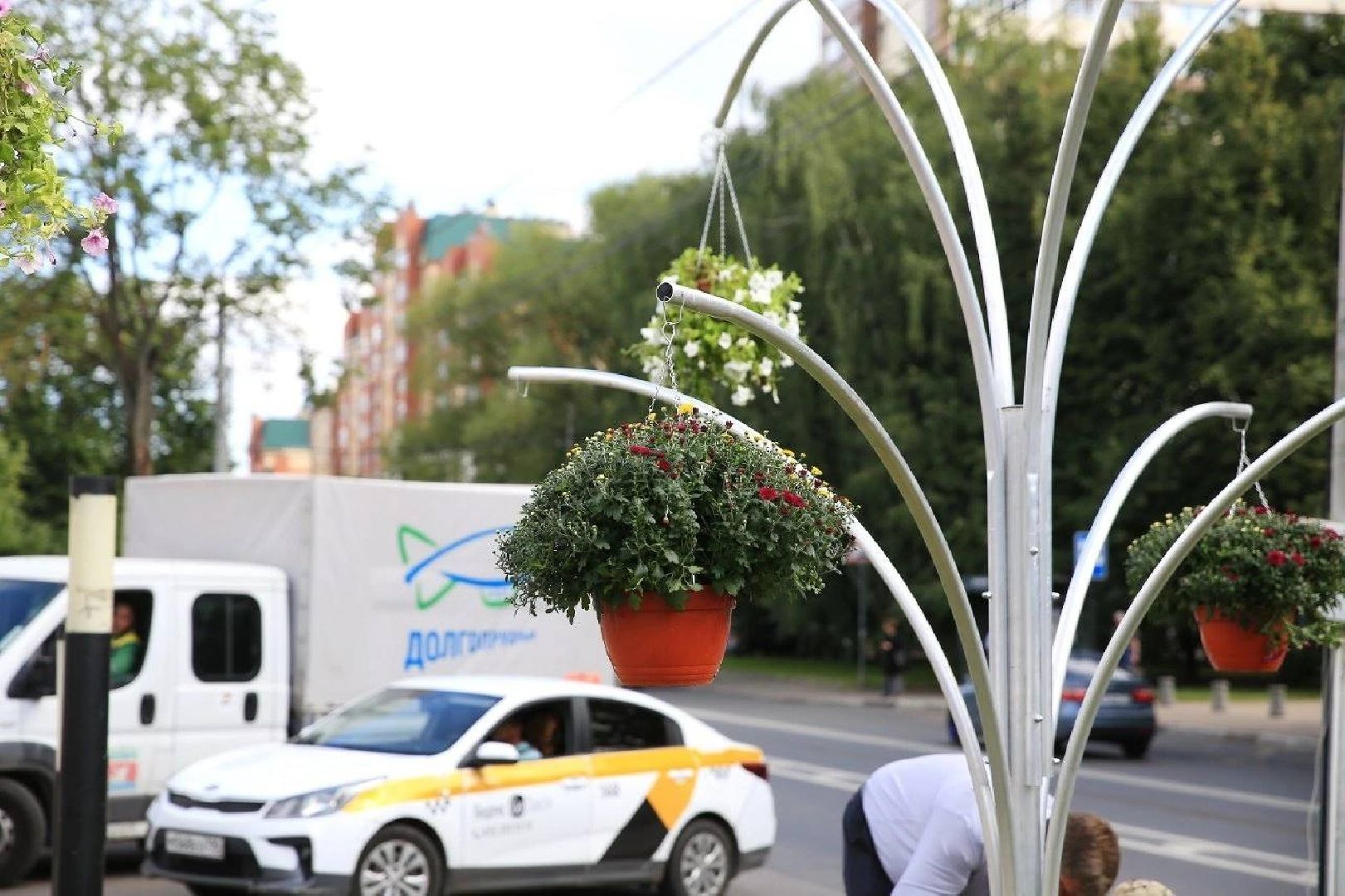 Долгопрудный, зонтичная клумба, цветочное кашпо