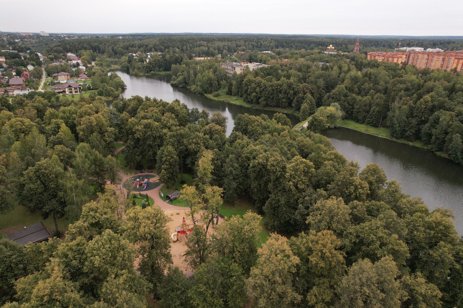 парк, пруды,сергиев посад, видео с коптера,