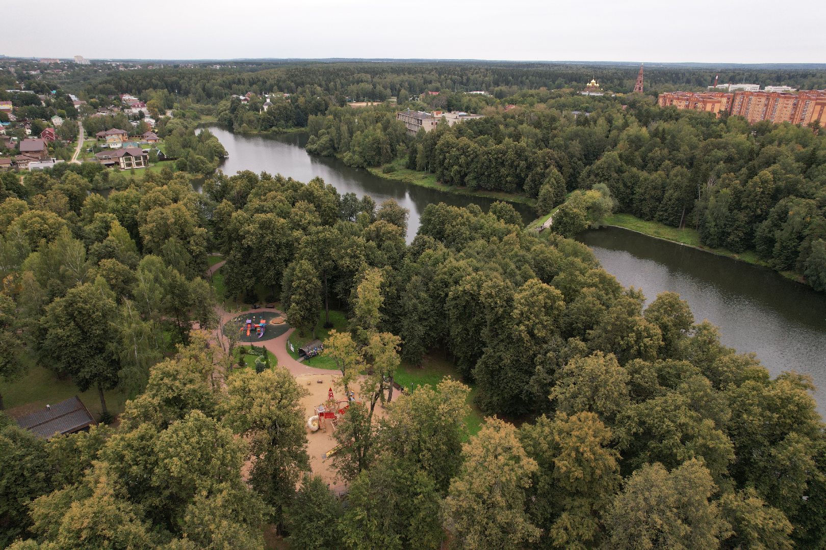 парк, пруды,сергиев посад, видео с коптера,