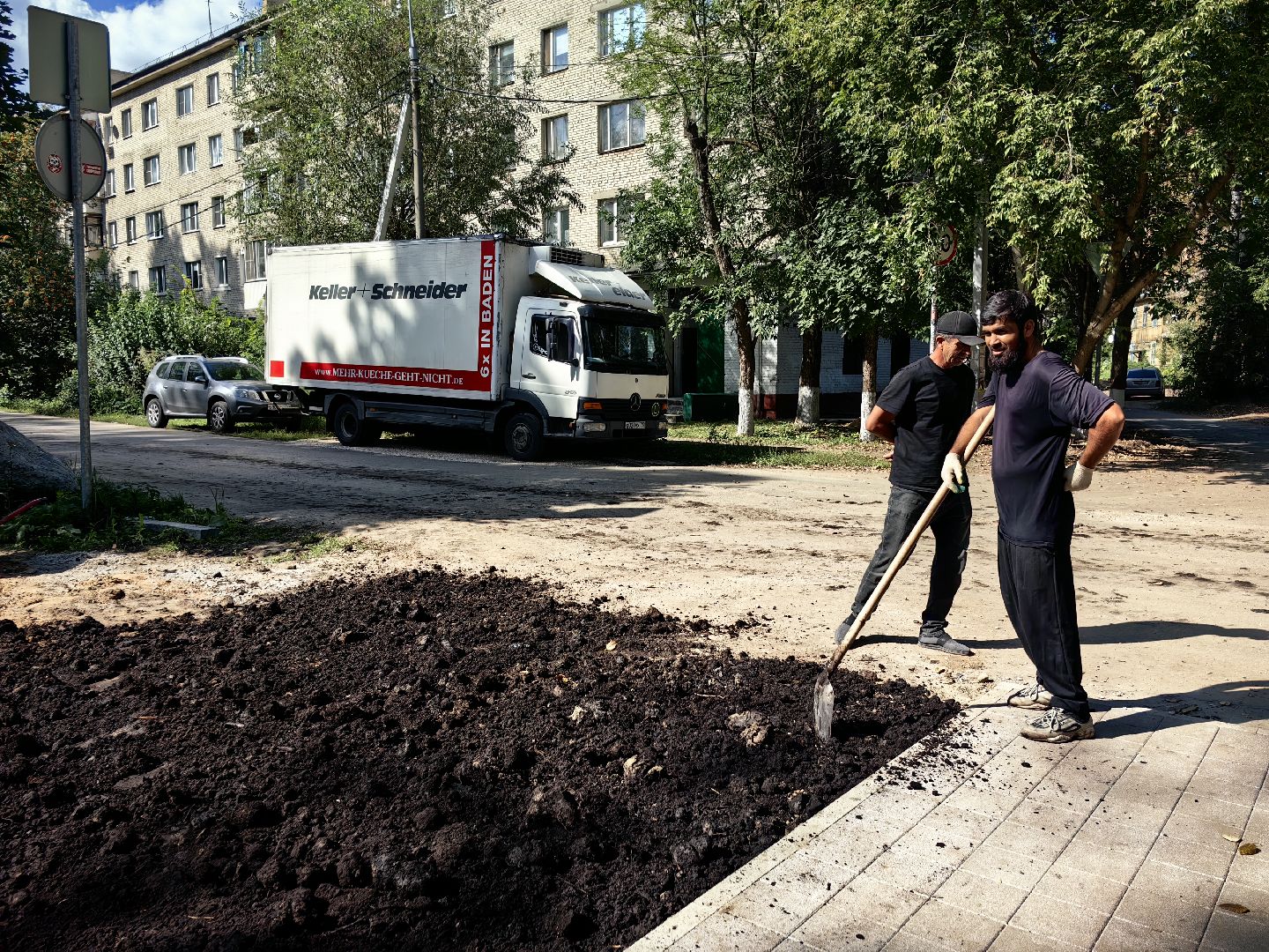 Сквер, обустройство, газон