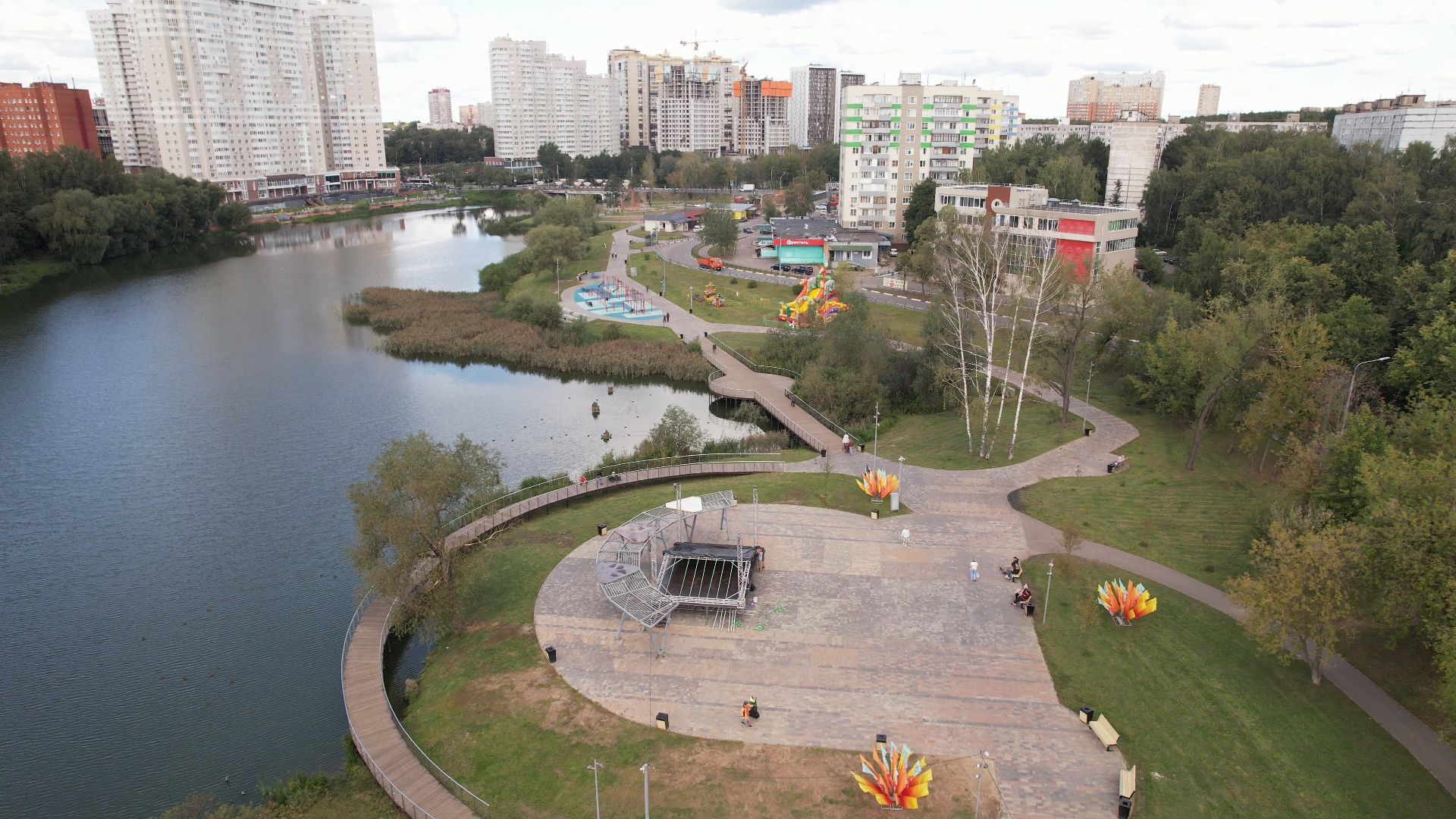 набережная, пушкино, парк,видео с коптера,