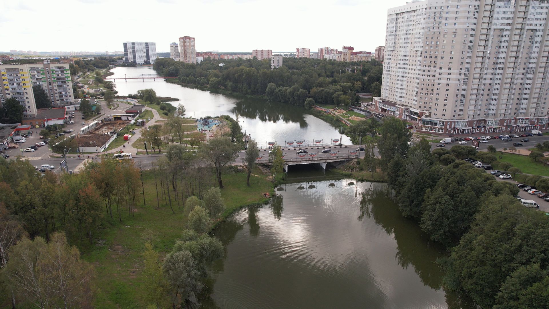 набережная, пушкино, парк,видео с коптера,