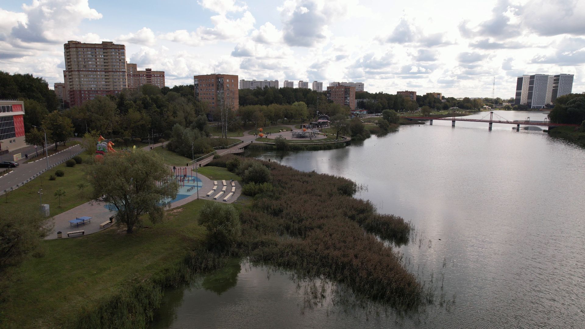набережная, пушкино, парк,видео с коптера,