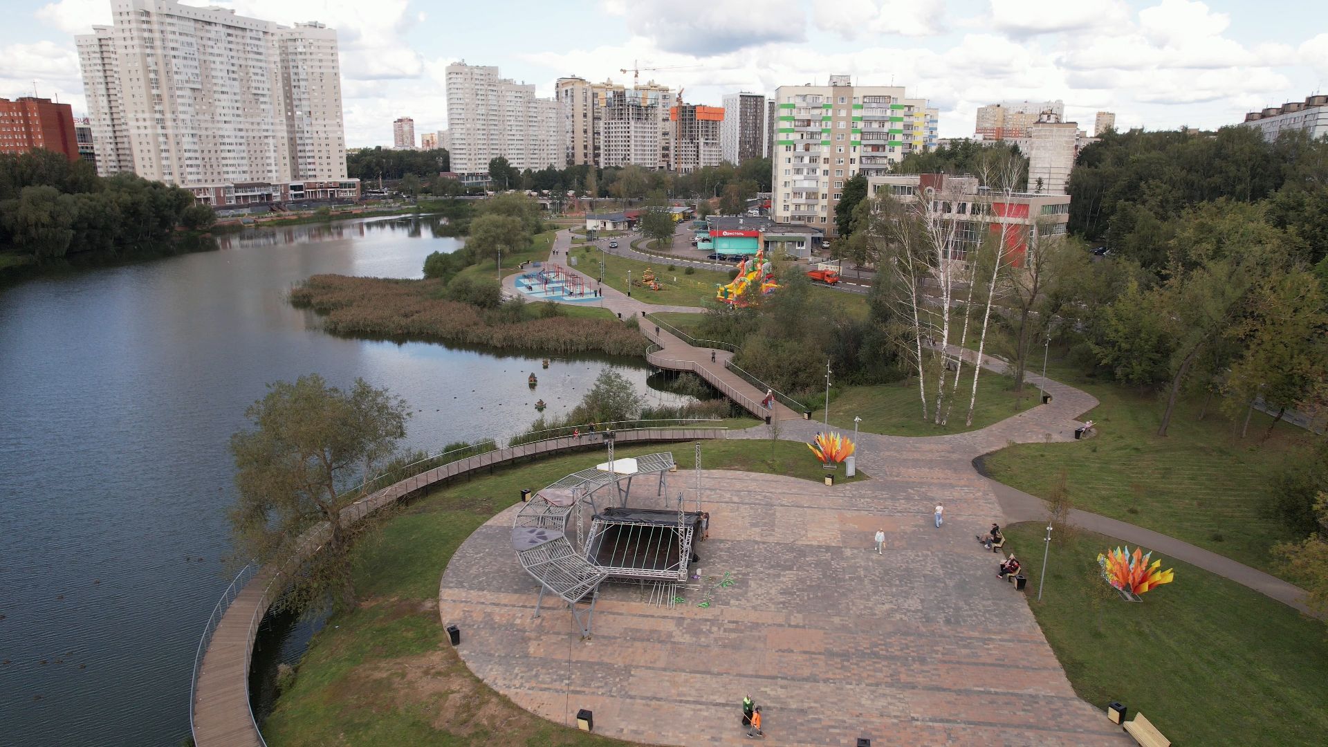 набережная, пушкино, парк,видео с коптера,