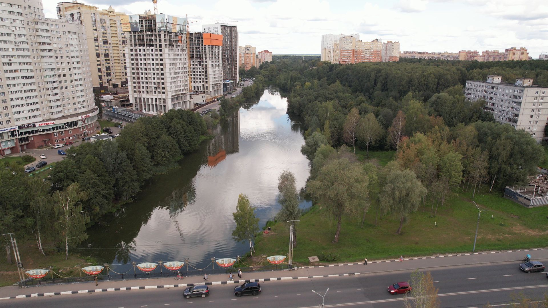 набережная, пушкино, парк,видео с коптера,