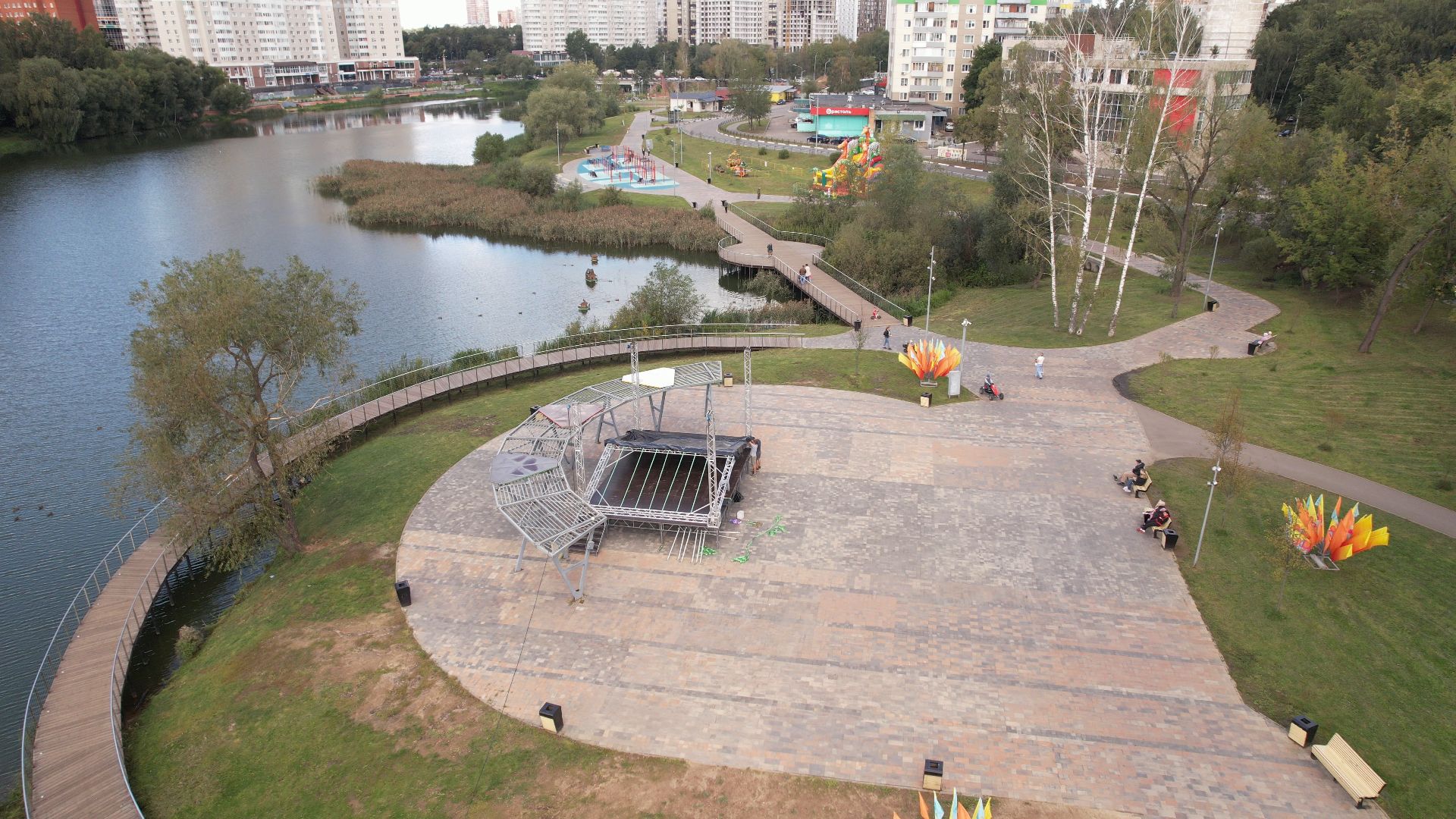 набережная, пушкино, парк,видео с коптера,
