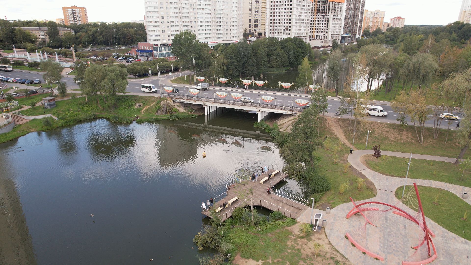 набережная, пушкино, парк,видео с коптера,