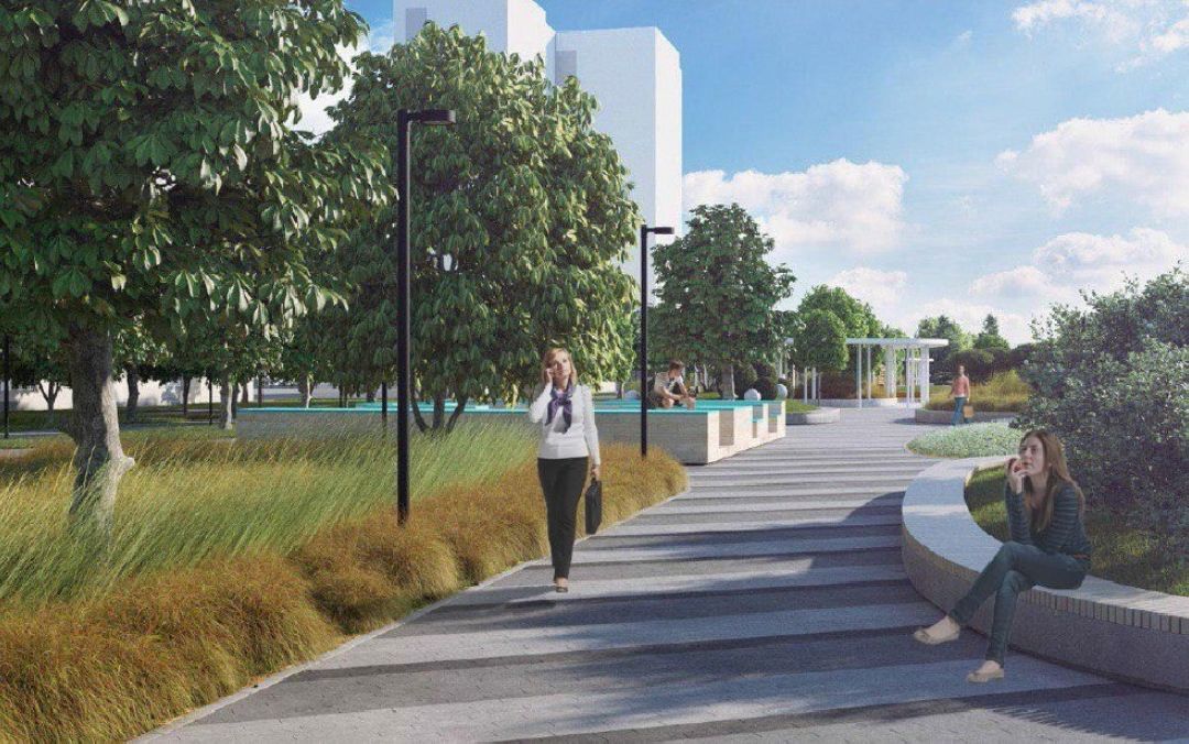 Балашиха, микрорайон Железнодорожный, Бульвар цветов, сквер Подмосковья, парк Подмосковья, Министерство по благоустройству, Михаил Хайкин, благоустройство, детские площадки,тренажёры на свежем воздухе, спортивная площадка, аллели, прогулочная зона, сухой фонтан, декоративные инсталляции