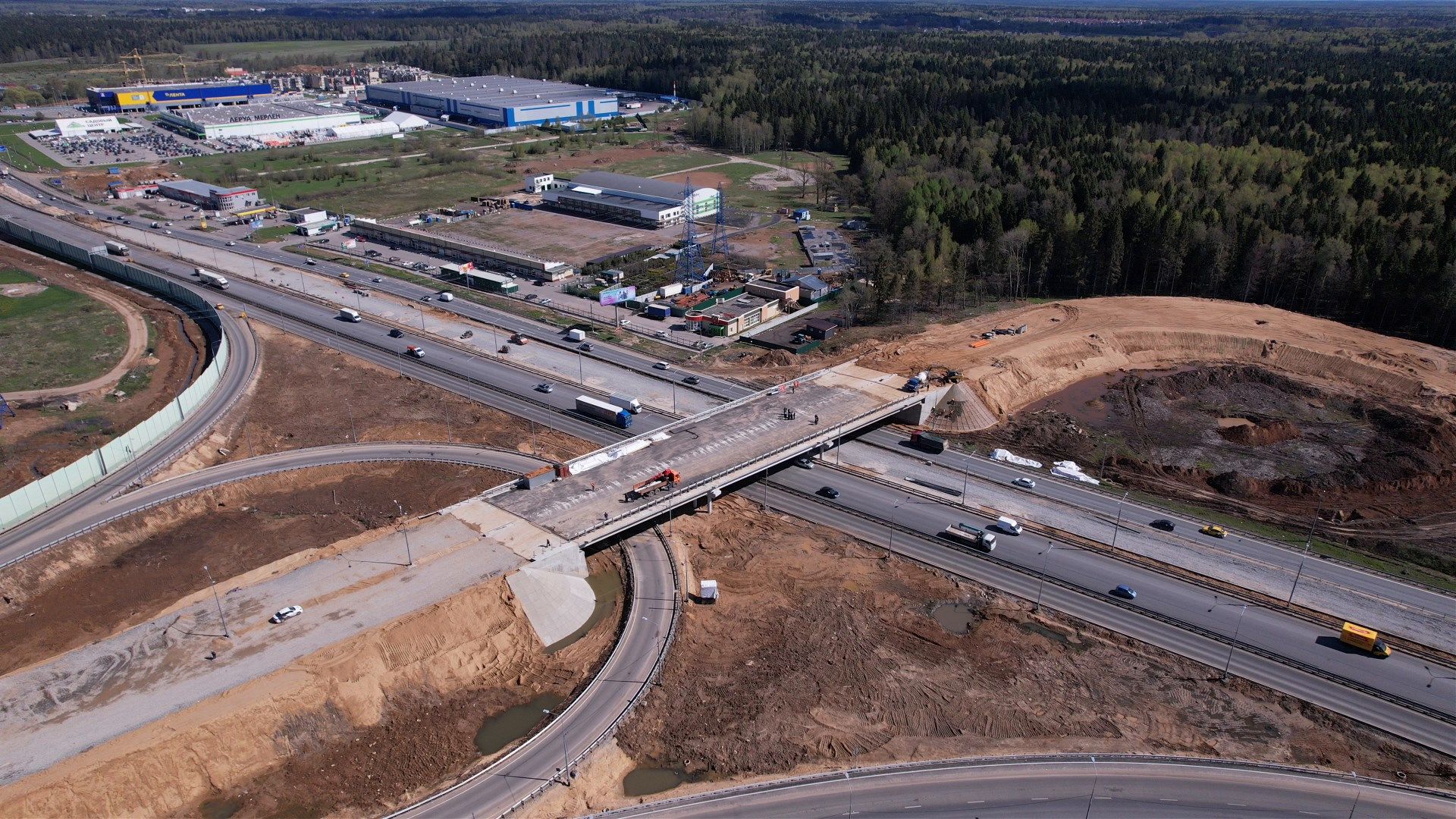 лобня, дорога, развязка, переезд,видео с коптера,