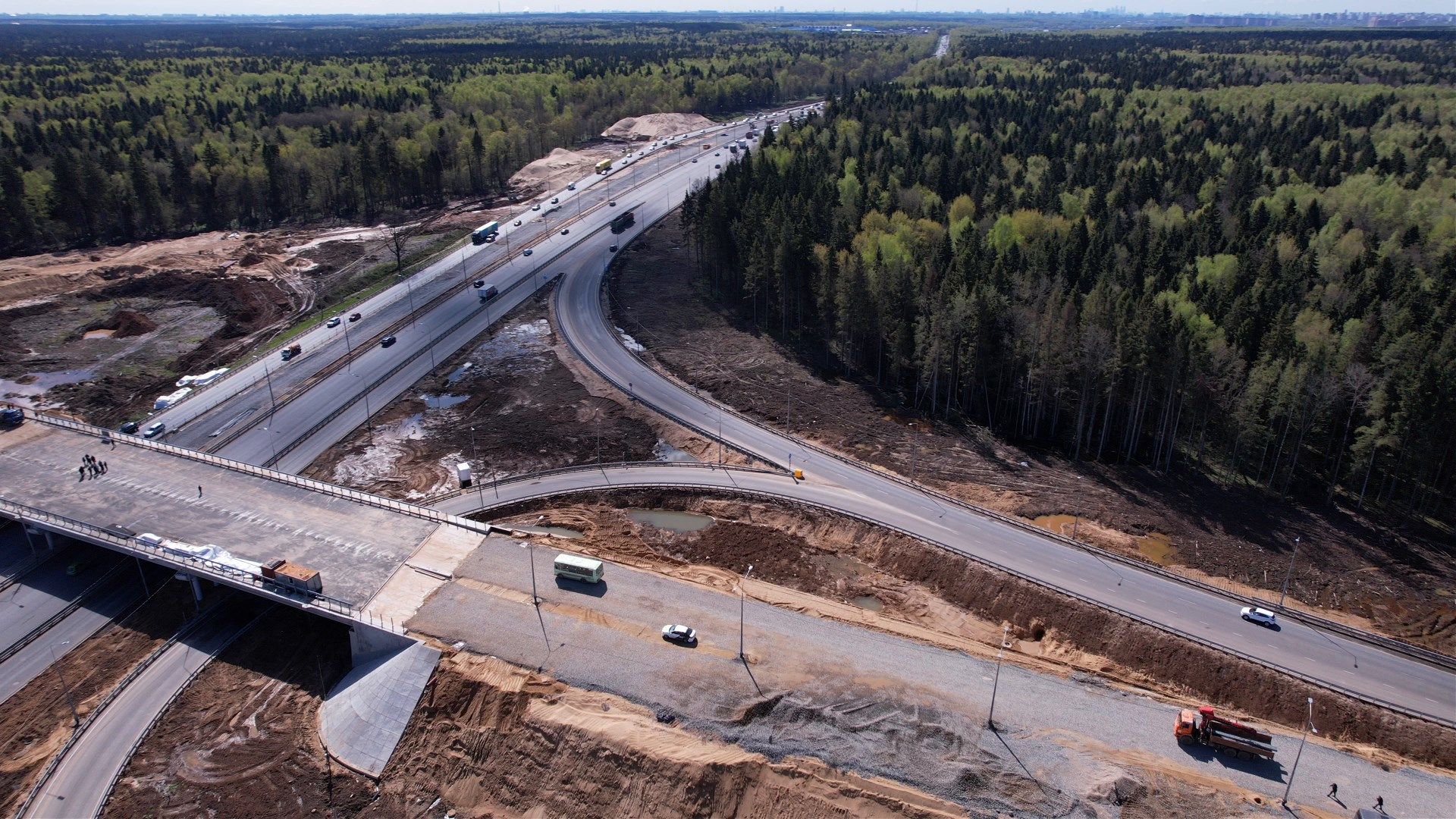 лобня, дорога, развязка, переезд,видео с коптера,