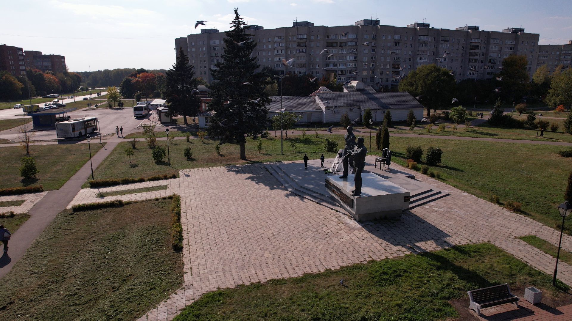 памятник, черноголовка, ученый,видео с коптера,