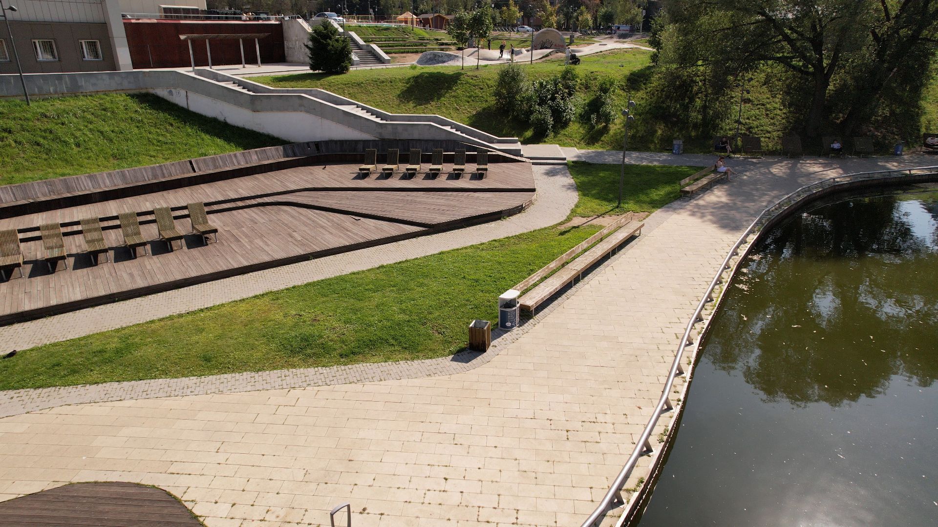 видное, благоустройство, пруд,видео с коптера,