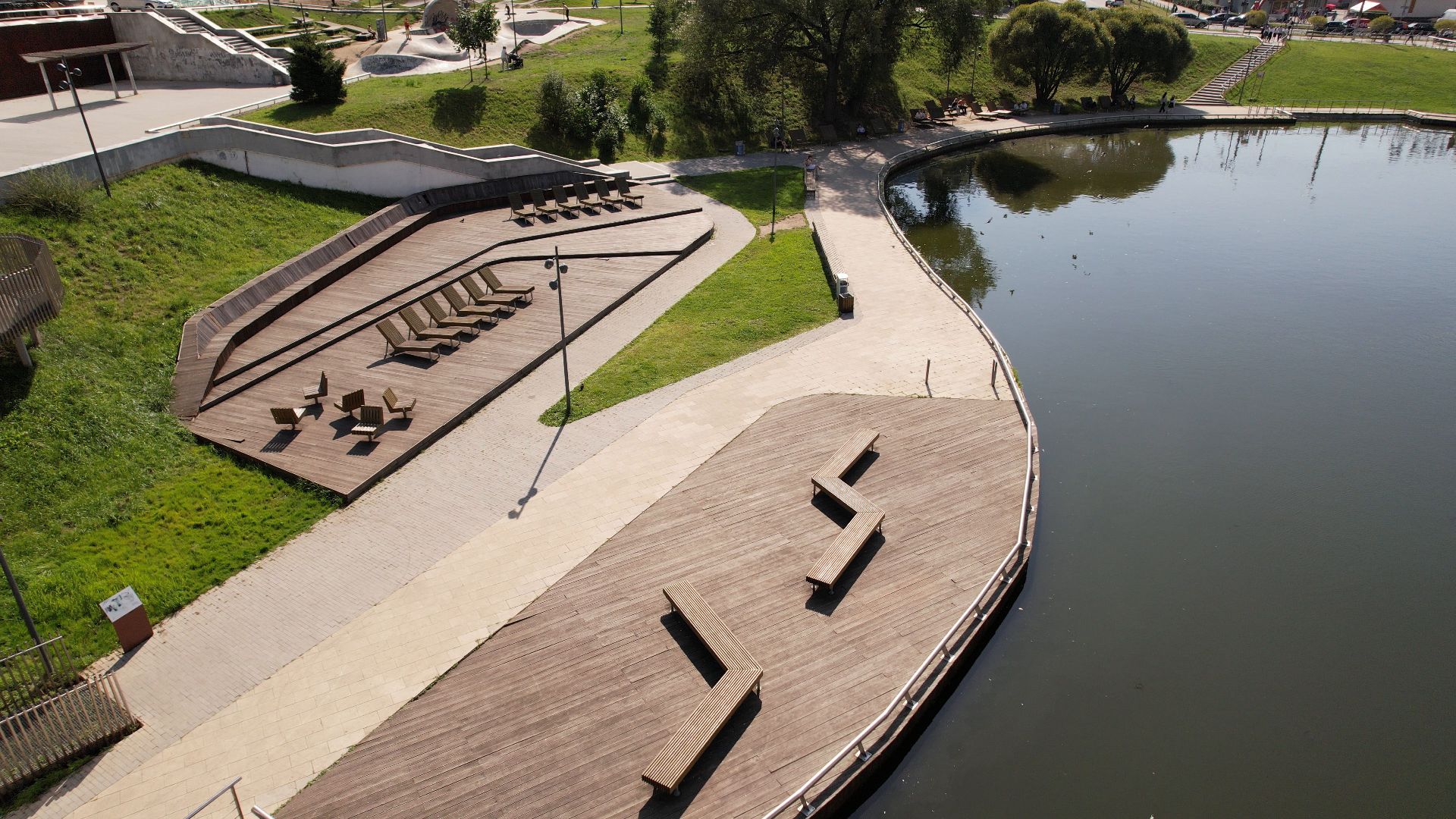 видное, благоустройство, пруд,видео с коптера,