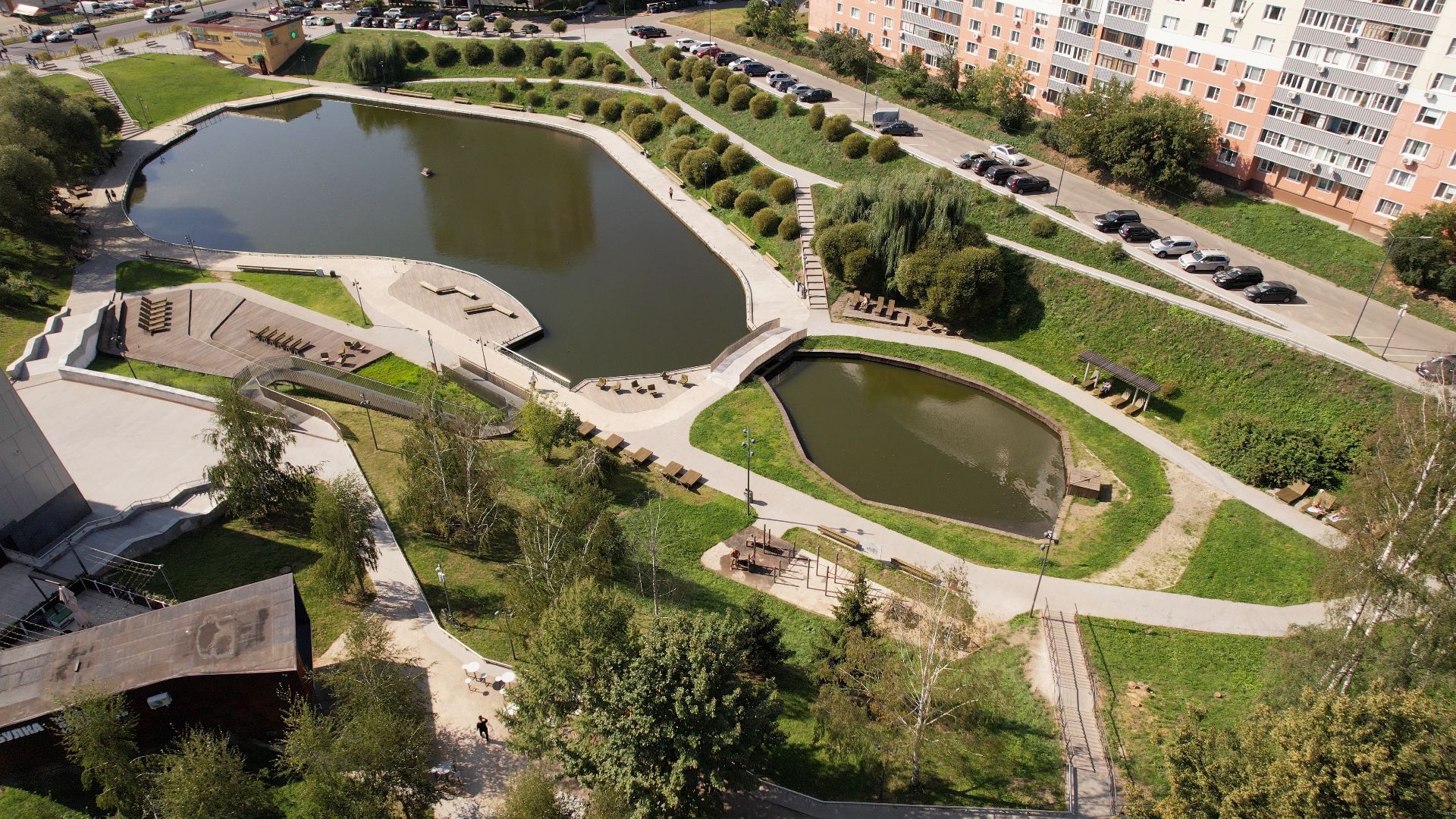 видное, благоустройство, пруд,видео с коптера,