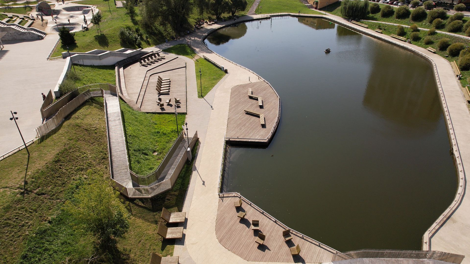 видное, благоустройство, пруд,видео с коптера,