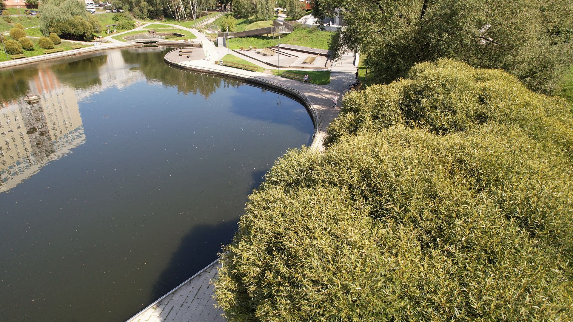 видное, благоустройство, пруд,видео с коптера,