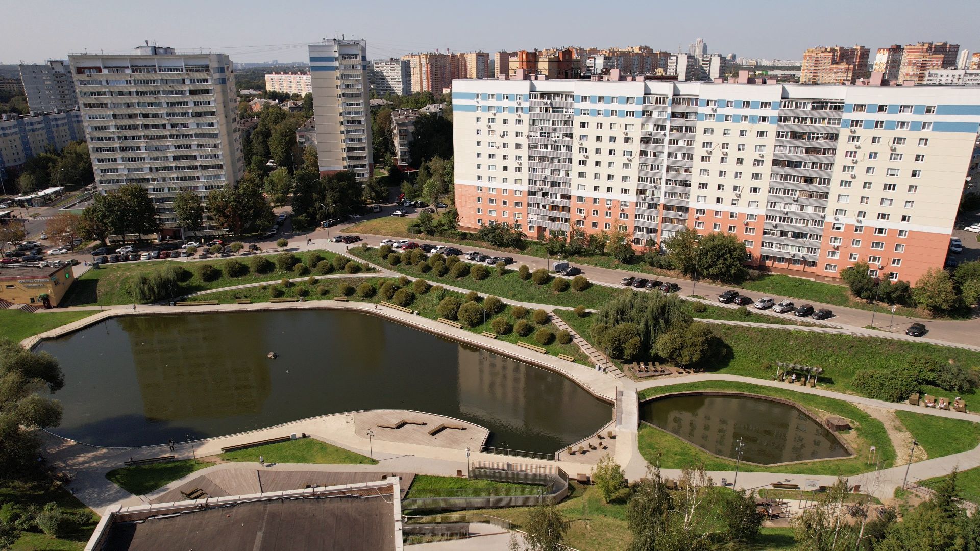 видное, благоустройство, пруд,видео с коптера,