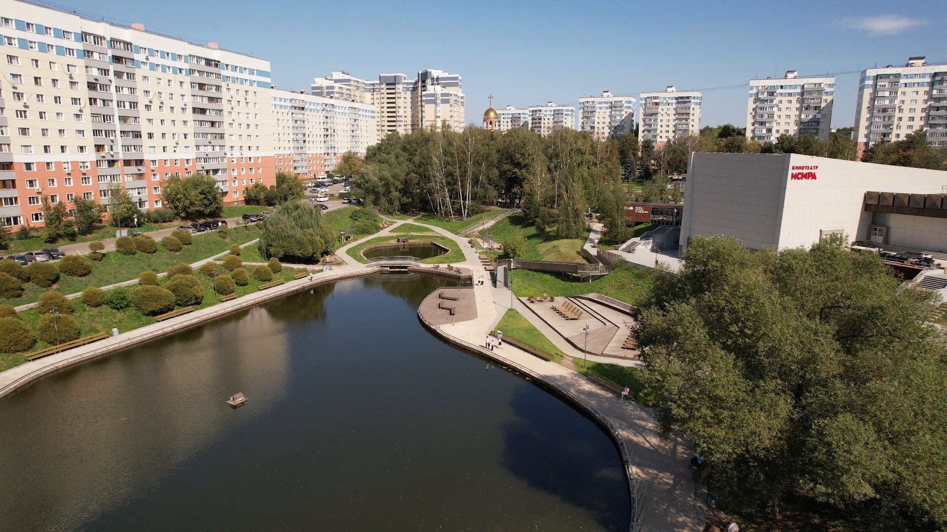 видное, благоустройство, пруд,видео с коптера,