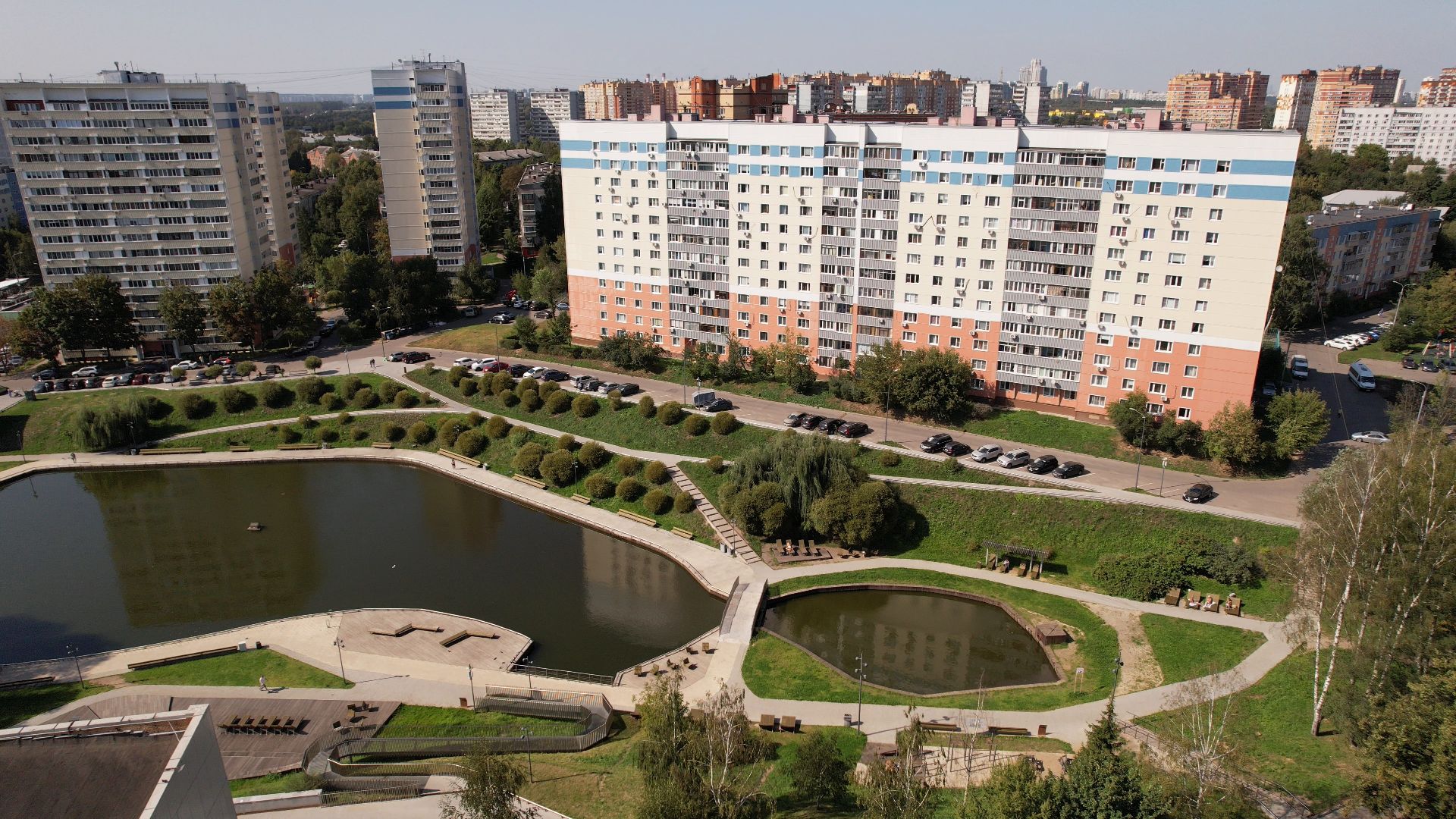 видное, благоустройство, пруд,видео с коптера,