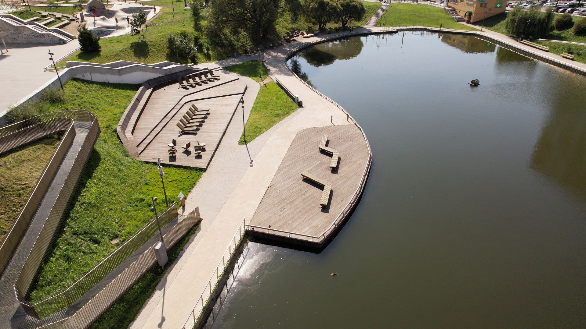 видное, благоустройство, пруд,видео с коптера,