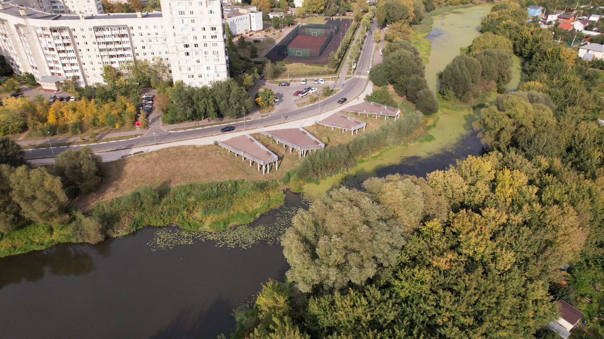 жуковский, благоустройство, набережная,видео с коптера,