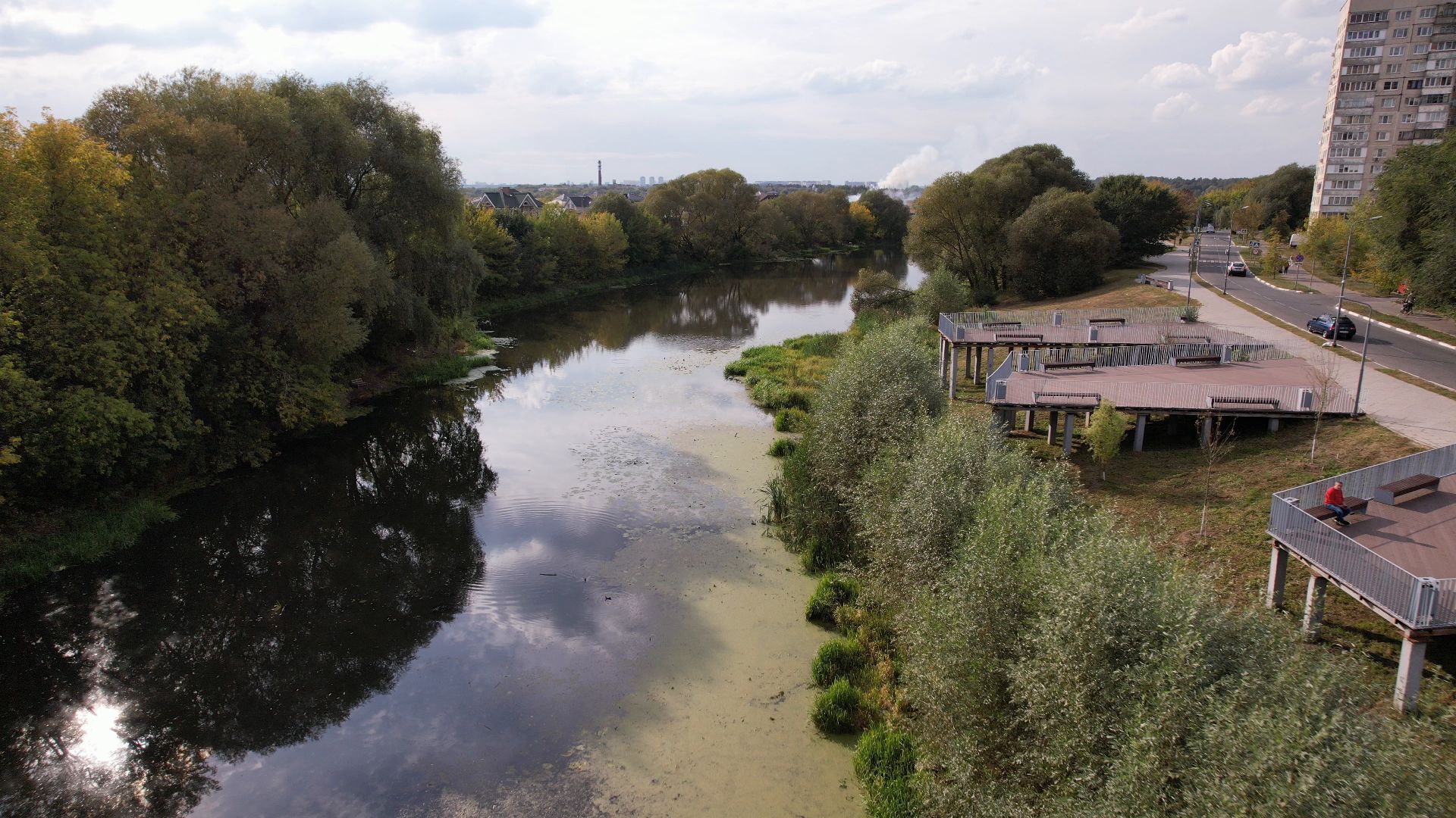 жуковский, благоустройство, набережная,видео с коптера,