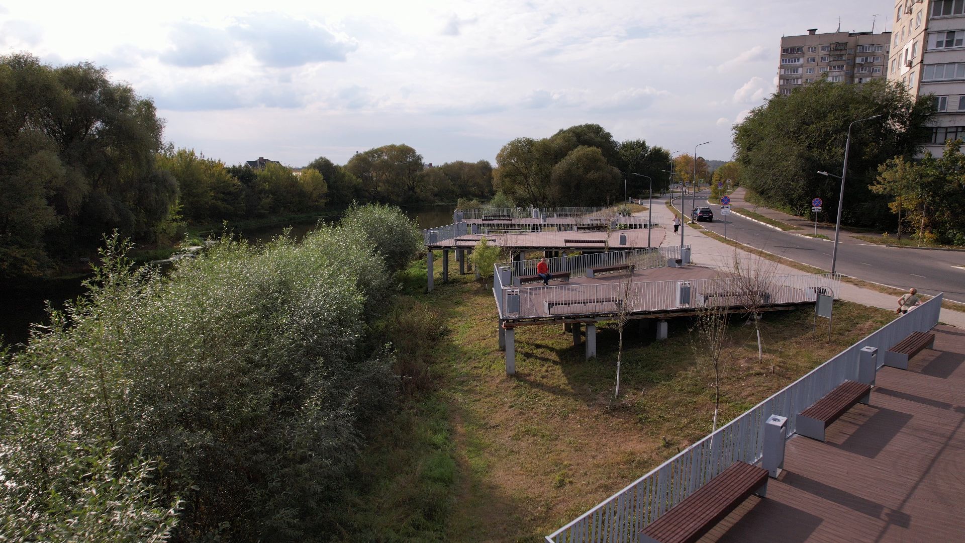 жуковский, благоустройство, набережная,видео с коптера,