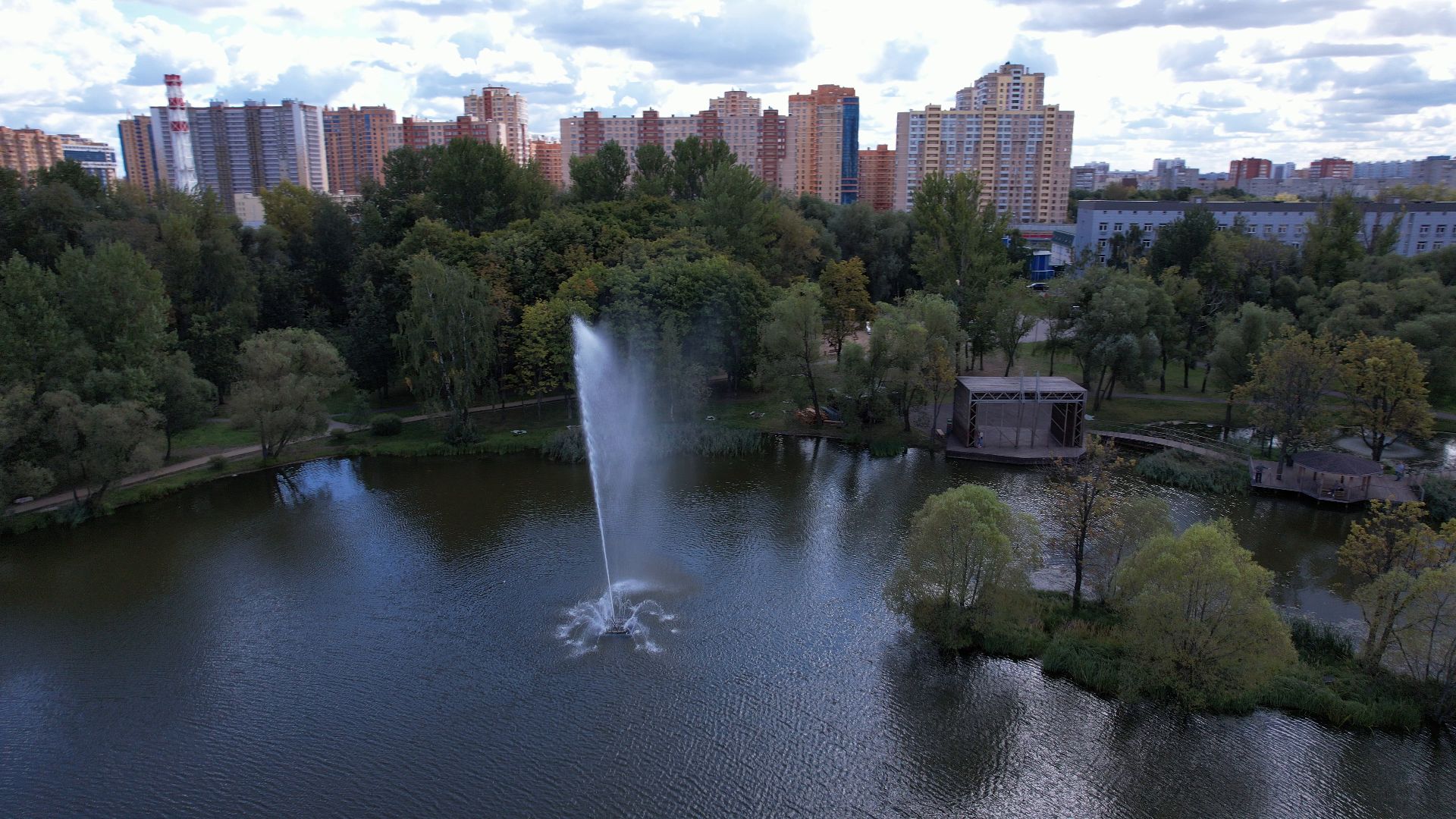 Реутов, благоустройство, пруд,видео с коптера,